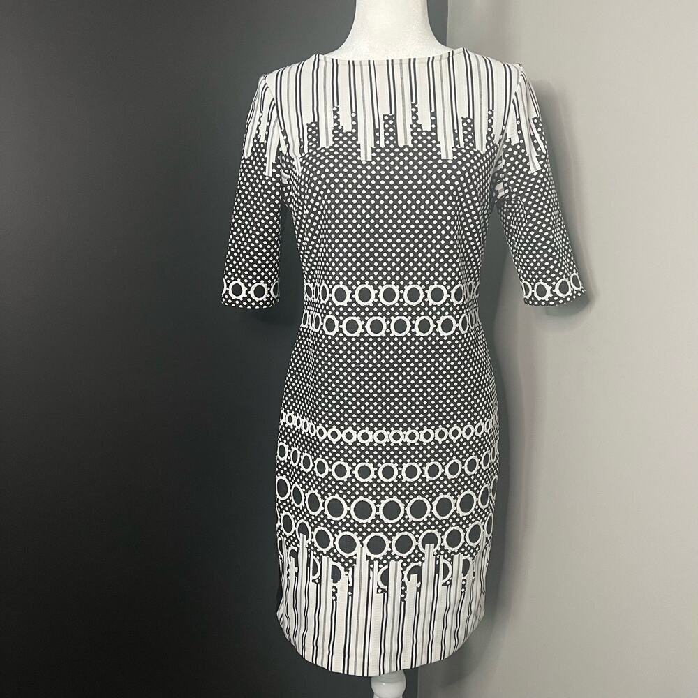Julia Jordan Woman’s Black White Textured Geometric Sheath Career Dress- Size 10
